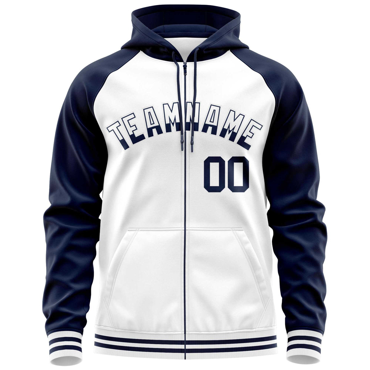 Custom Stitched White Navy Raglan Sleeves Sports Full-Zip Sweatshirt Hoodie| KXKSHOP