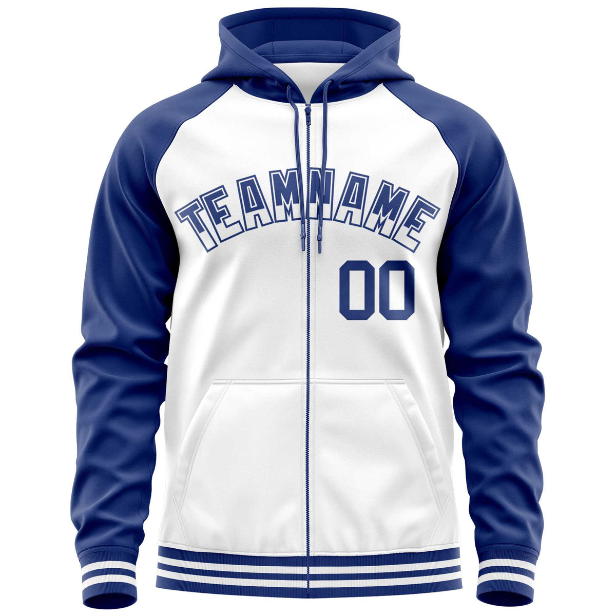 Custom Stitched White Royal Raglan Sleeves Sports Full-Zip Sweatshirt Hoodie| KXKSHOP