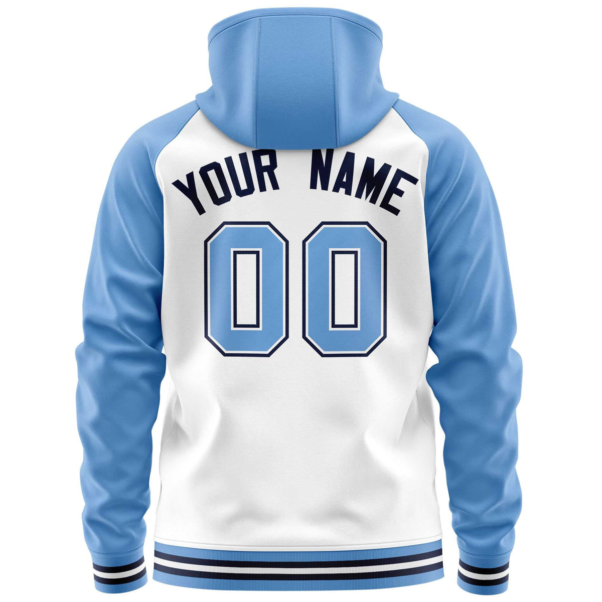 Custom Stitched White Powder Blue Raglan Sleeves Sports Full-Zip Sweatshirt Hoodie| KXKSHOP
