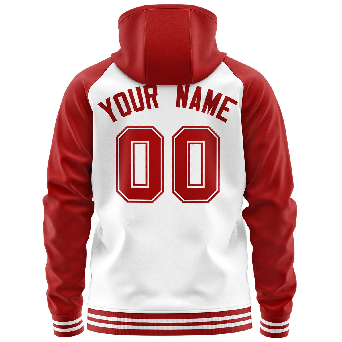 Custom Stitched White Red Raglan Sleeves Sports Full-Zip Sweatshirt Hoodie| KXKSHOP