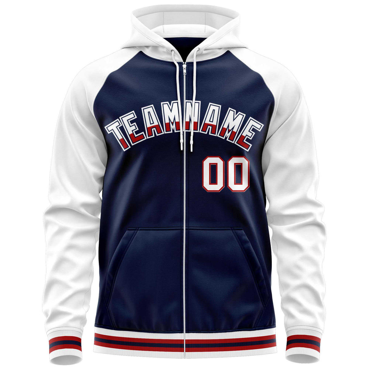 Custom Stitched Navy White Raglan Sleeves Sports Full-Zip Sweatshirt Hoodie| KXKSHOP