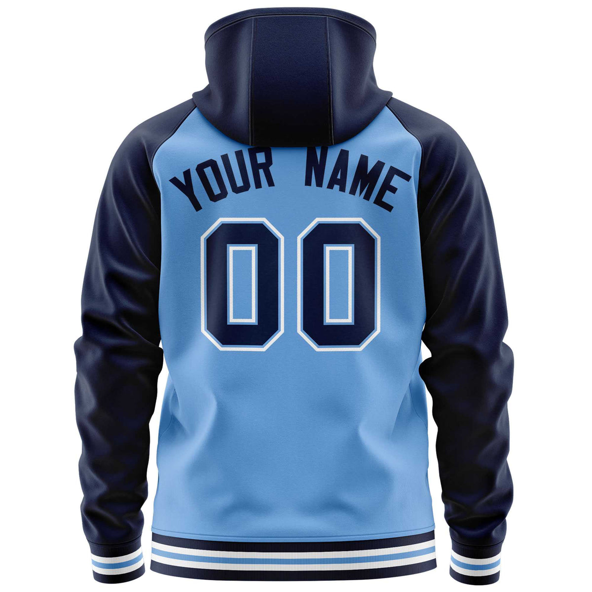 Custom Stitched Powder Blue Navy Raglan Sleeves Sports Full-Zip Sweatshirt Hoodie| KXKSHOP
