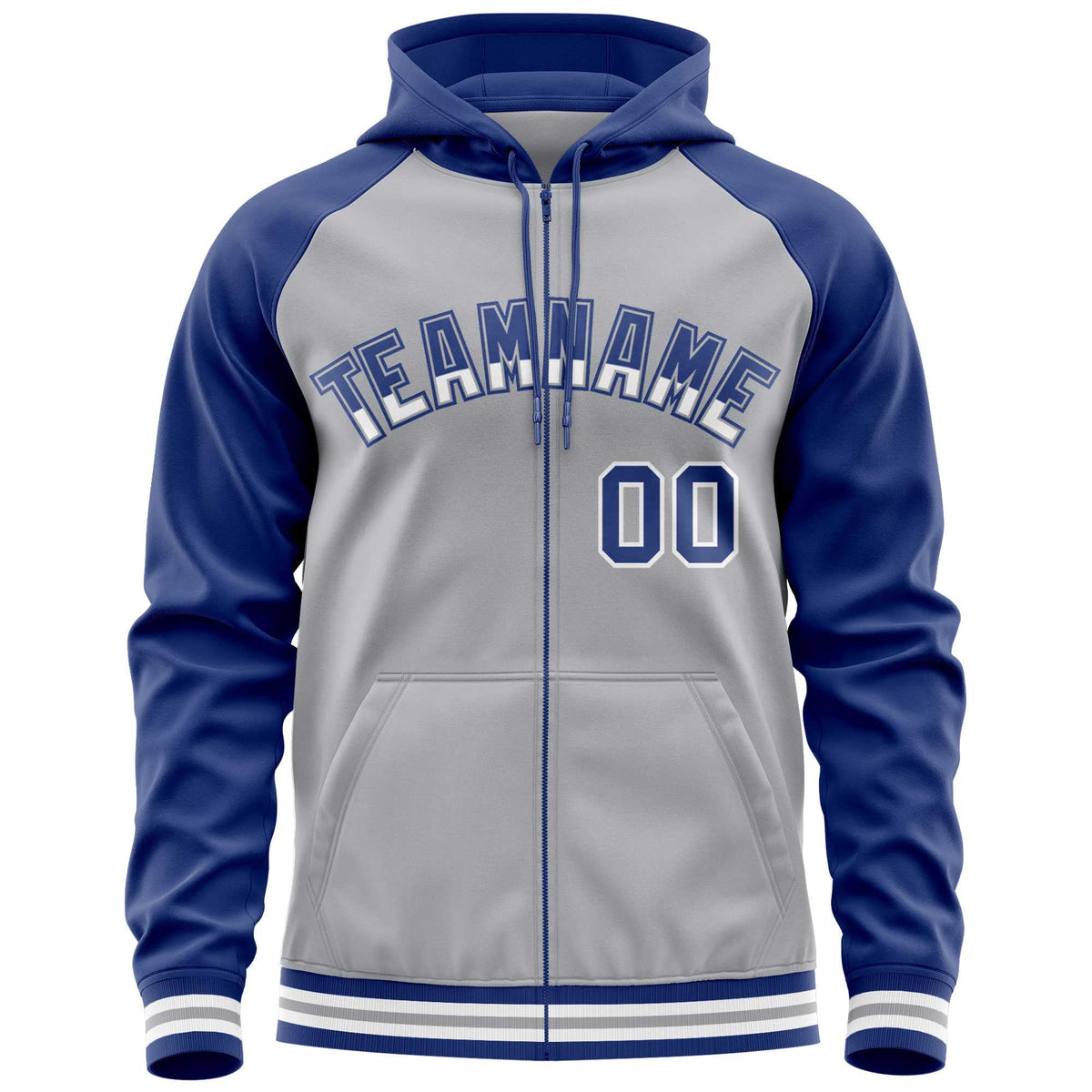 Custom Stitched Gray Royal Raglan Sleeves Sports Full-Zip Sweatshirt Hoodie| KXKSHOP