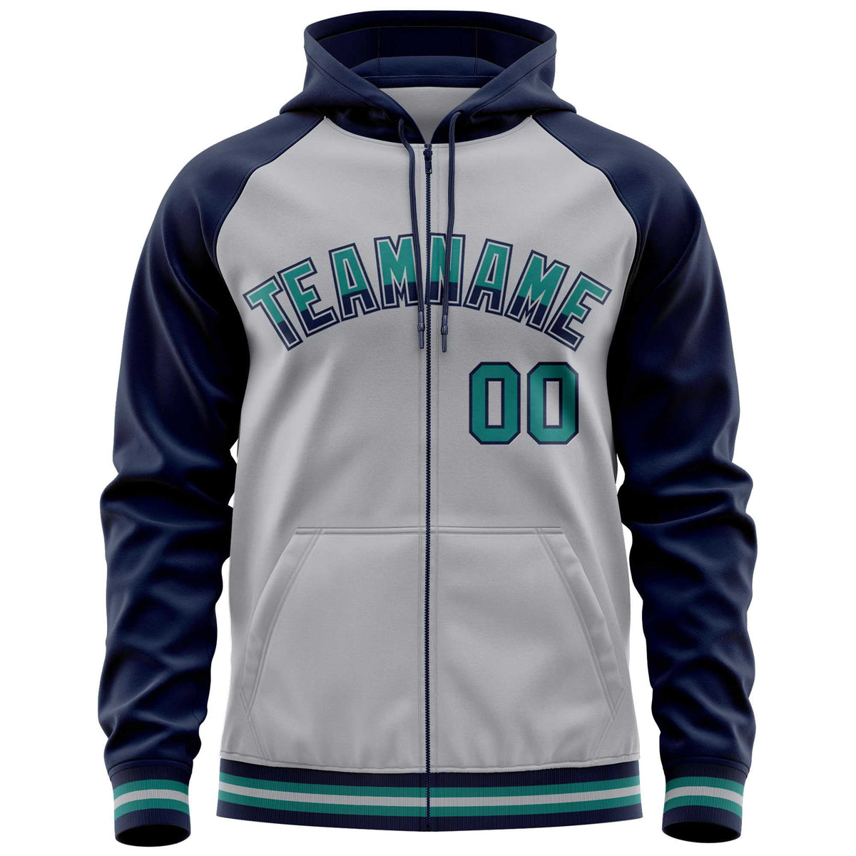 Custom Stitched Gray Navy Raglan Sleeves Sports Full-Zip Sweatshirt Hoodie| KXKSHOP