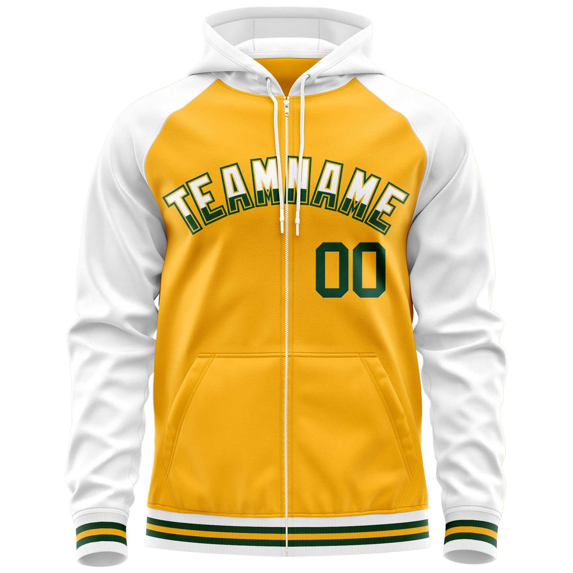 Custom Stitched Yellow White Raglan Sleeves Sports Full-Zip Sweatshirt Hoodie| KXKSHOP