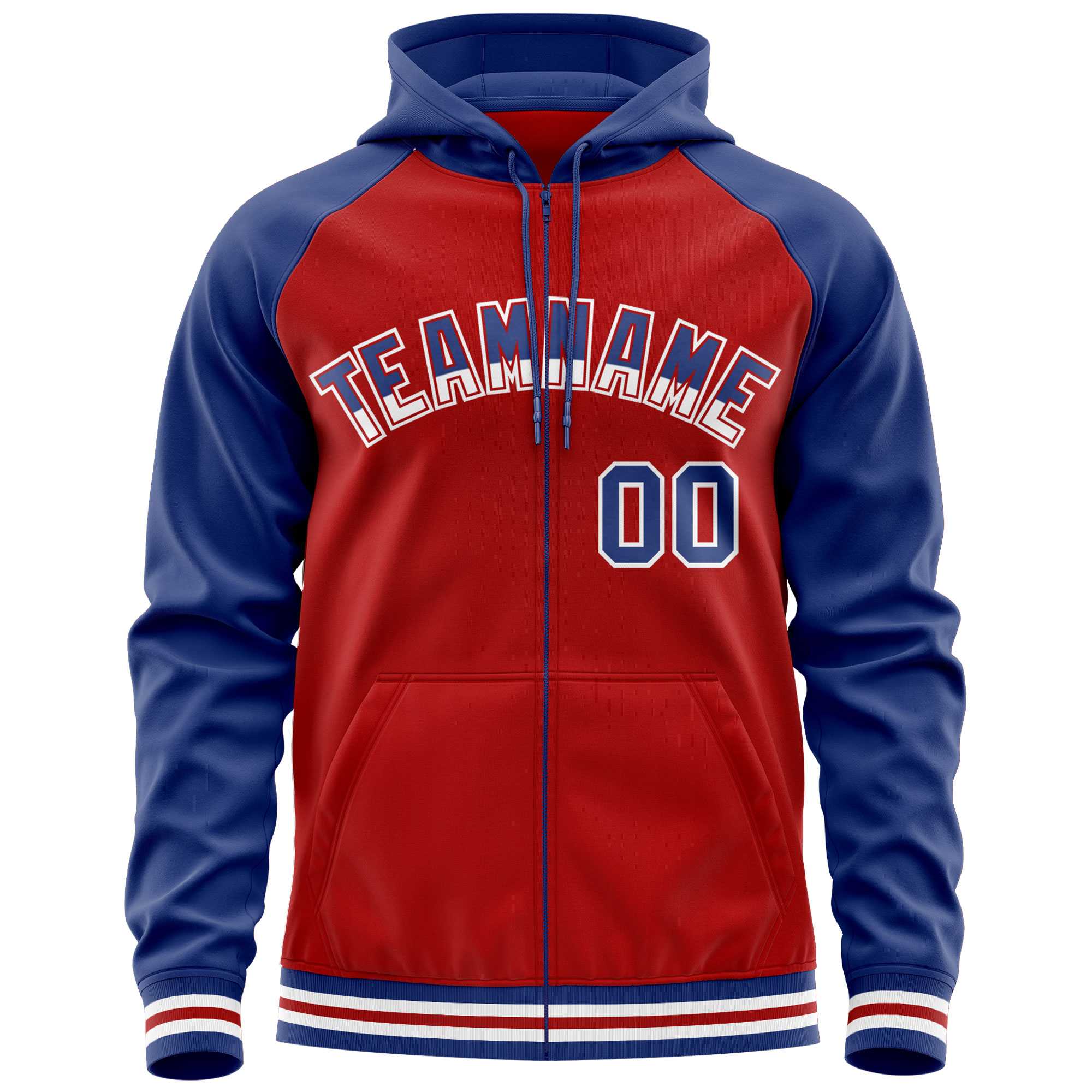 Custom Stitched Red Royal Raglan Sleeves Sports Full-Zip Sweatshirt Hoodie| KXKSHOP