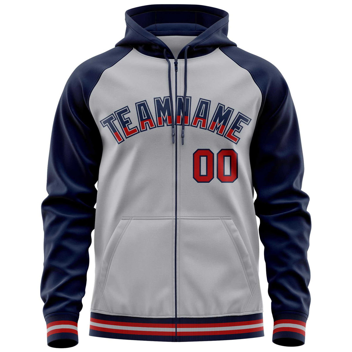 Custom Stitched Gray Navy Raglan Sleeves Sports Full-Zip Sweatshirt Hoodie| KXKSHOP