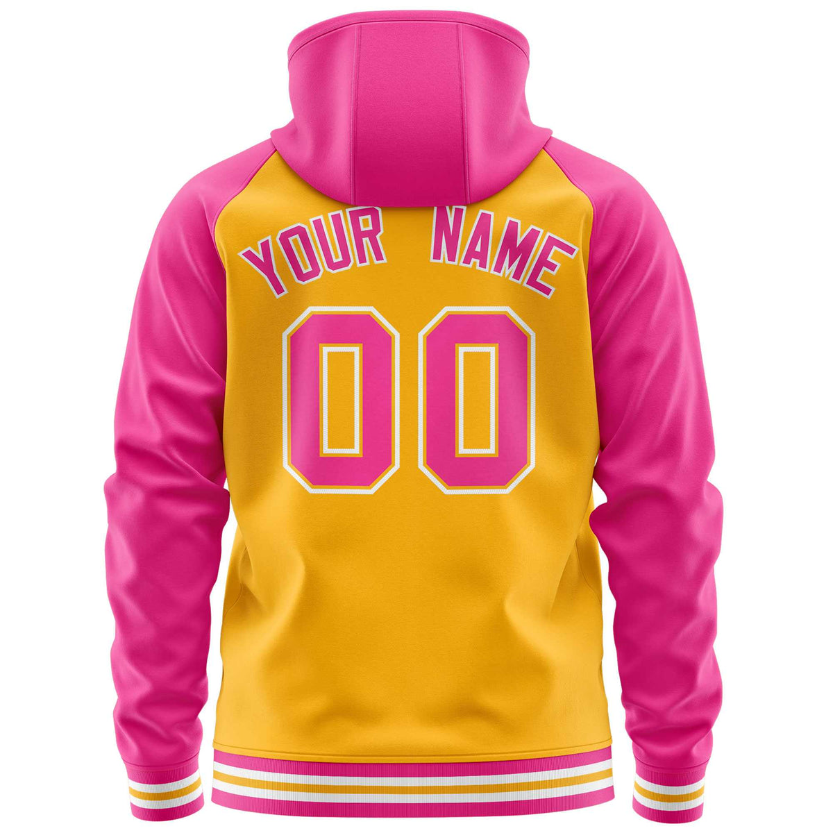Custom Stitched Yellow Pink Raglan Sleeves Sports Full-Zip Sweatshirt Hoodie| KXKSHOP