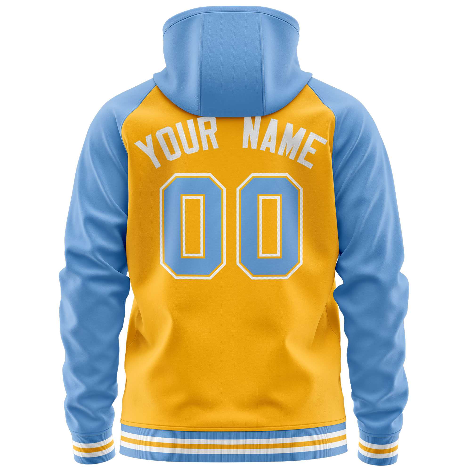 Custom Stitched Yellow Powder Blue Raglan Sleeves Sports Full-Zip Sweatshirt Hoodie| KXKSHOP
