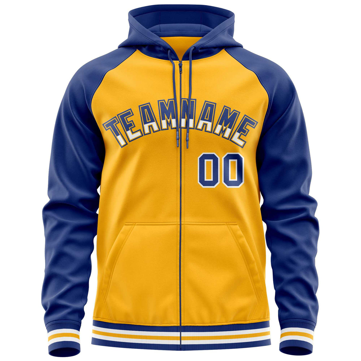 Custom Stitched Yellow Royal Raglan Sleeves Sports Full-Zip Sweatshirt Hoodie| KXKSHOP