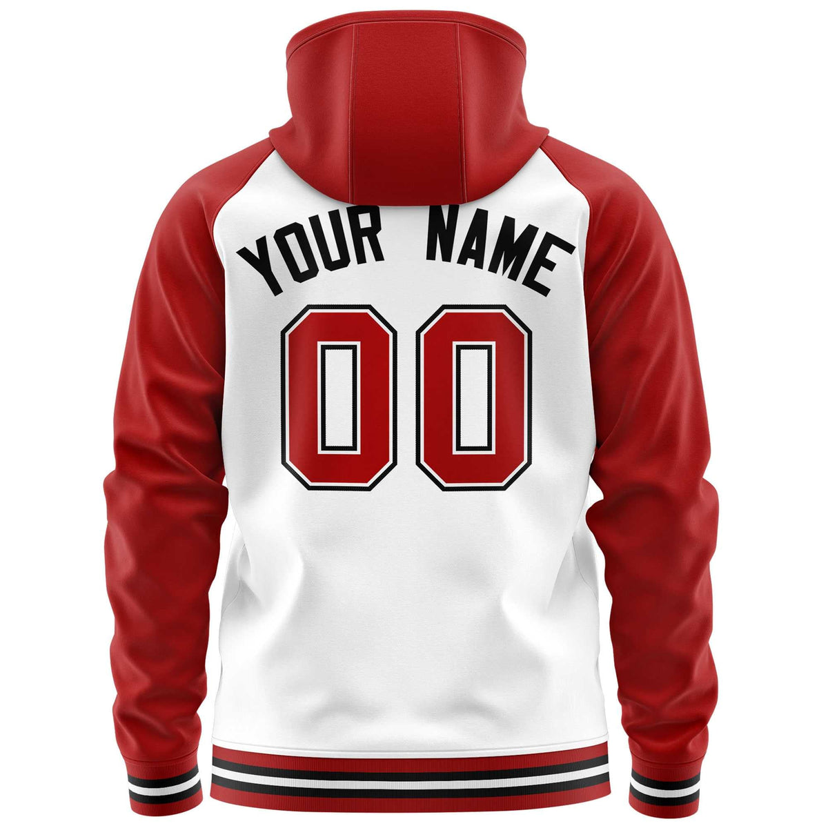 Custom Stitched White Red Raglan Sleeves Sports Full-Zip Sweatshirt Hoodie| KXKSHOP