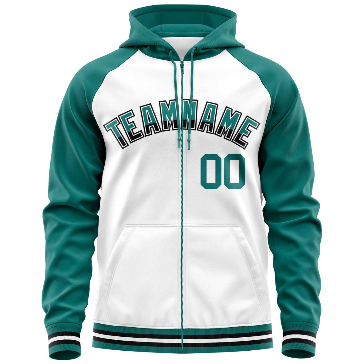 Custom Stitched White Aqua Raglan Sleeves Sports Full-Zip Sweatshirt Hoodie| KXKSHOP