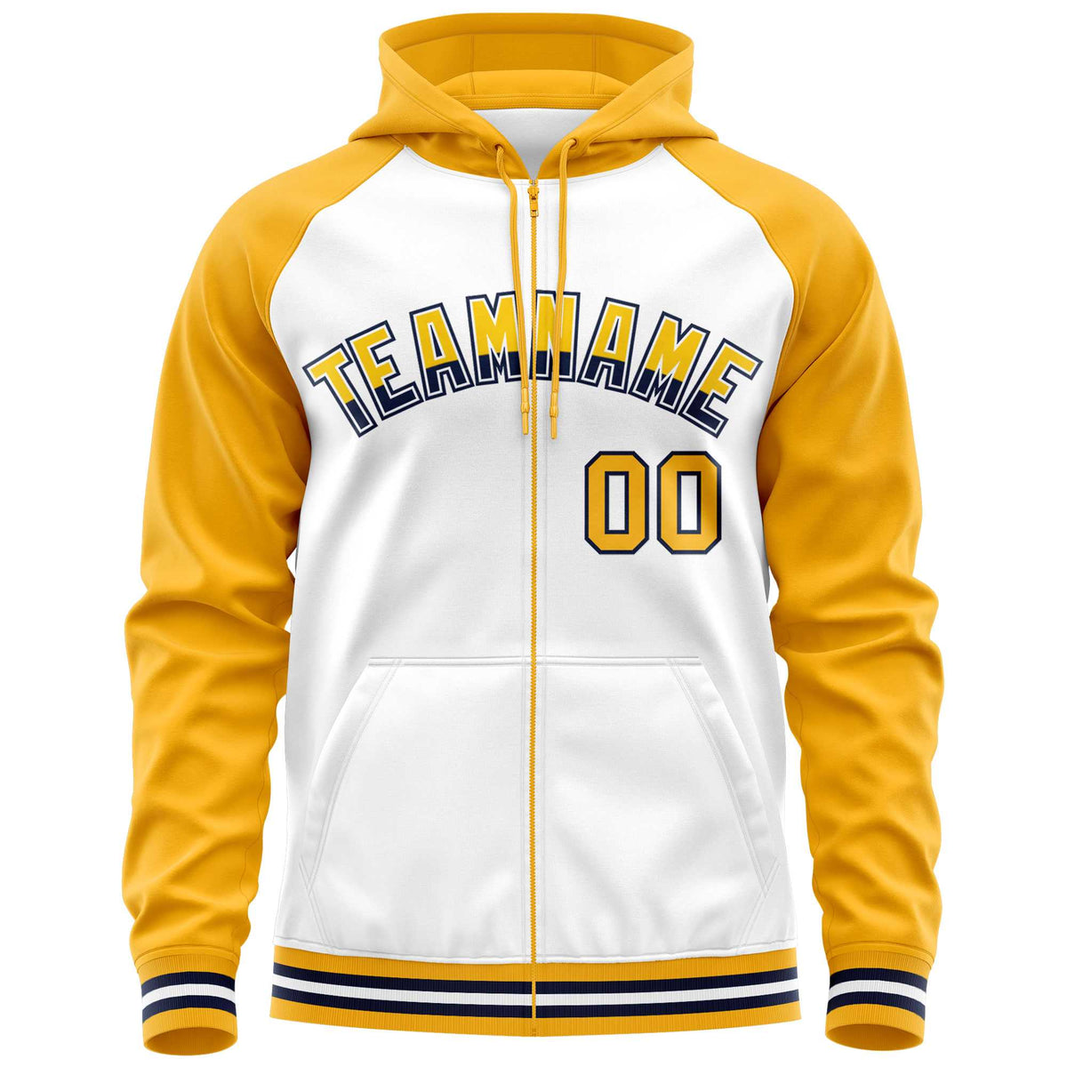 Custom Stitched White Yellow Raglan Sleeves Sports Full-Zip Sweatshirt Hoodie| KXKSHOP