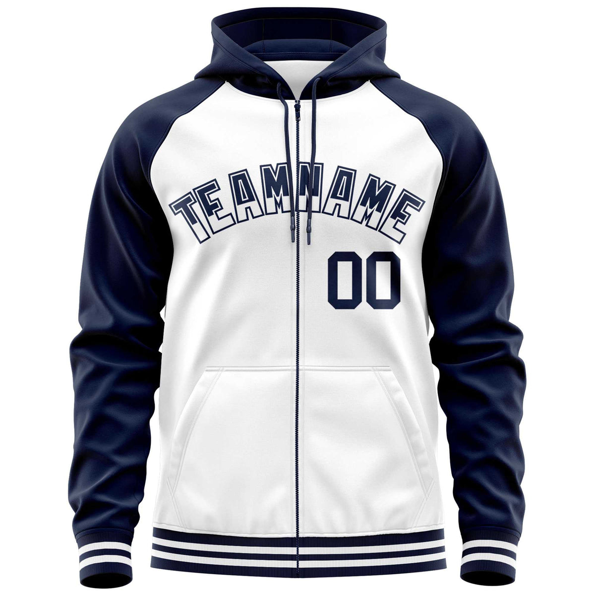 Custom Stitched White Navy Raglan Sleeves Sports Full-Zip Sweatshirt Hoodie| KXKSHOP