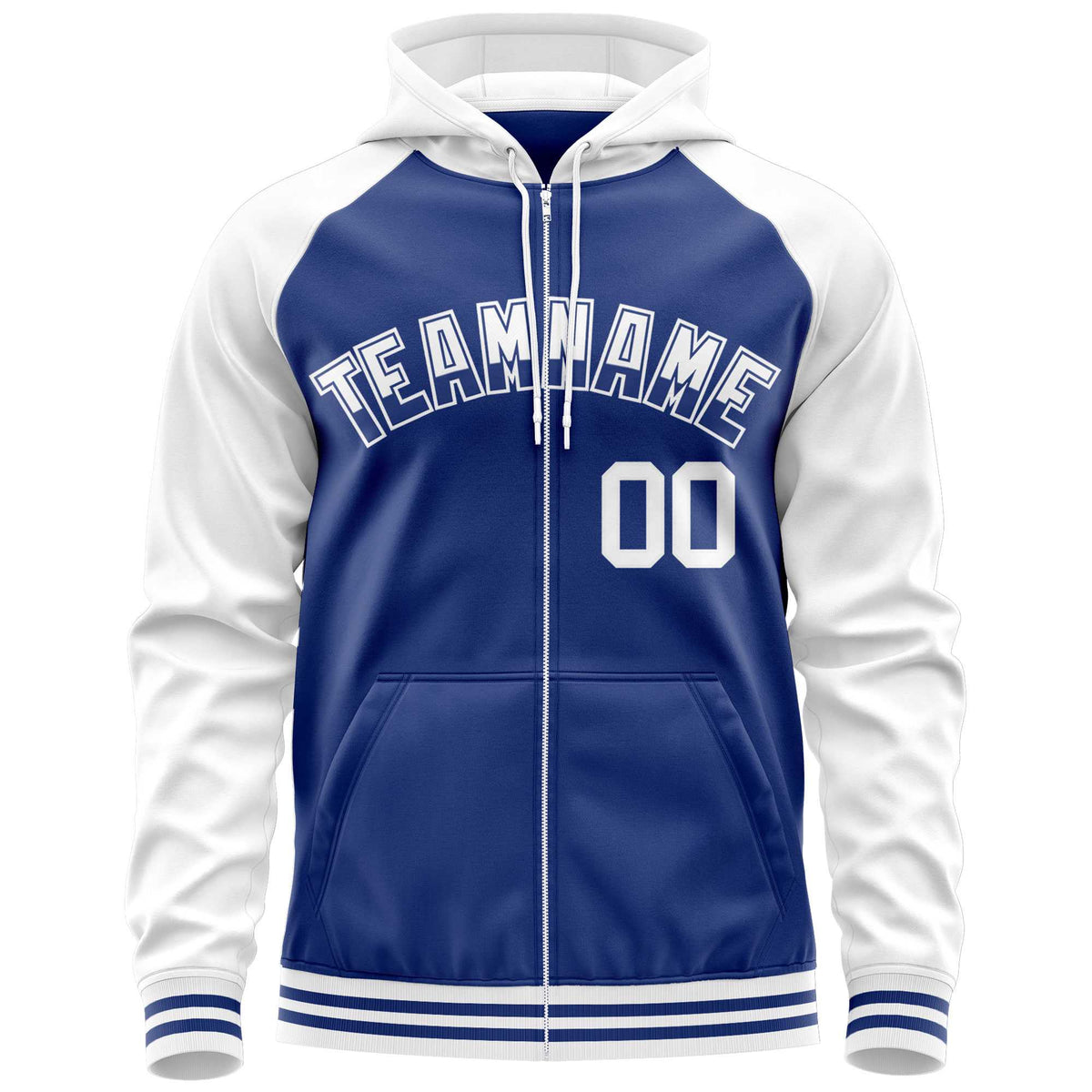 Custom Stitched Royal White Raglan Sleeves Sports Full-Zip Sweatshirt Hoodie| KXKSHOP