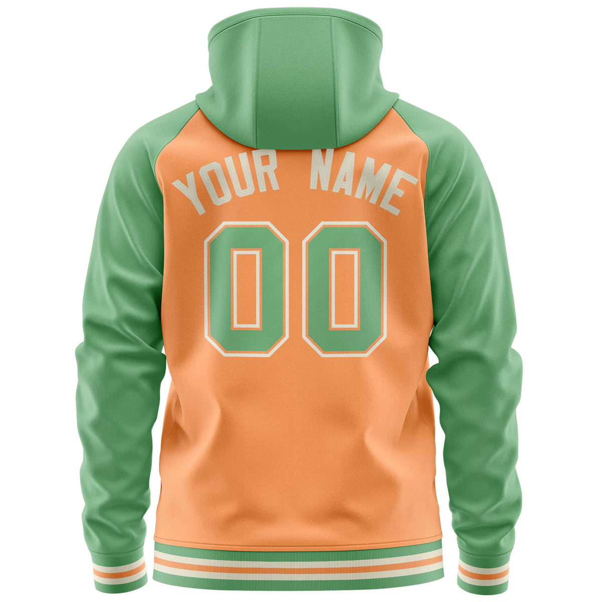 Custom Stitched Light Orange Green Raglan Sleeves Sports Full-Zip Sweatshirt Hoodie| KXKSHOP