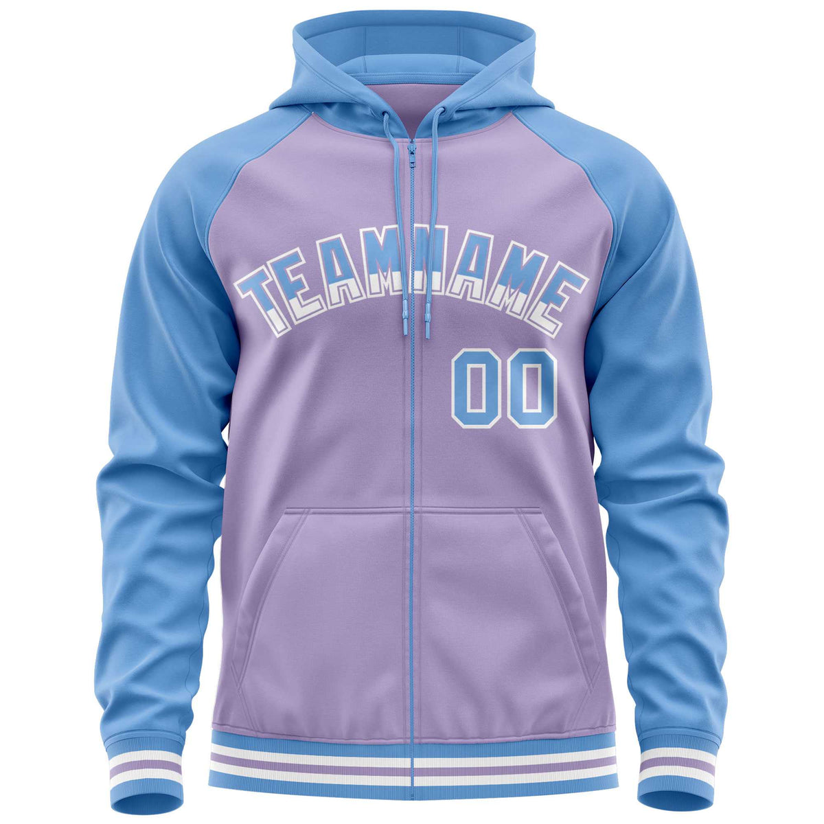 Custom Stitched Light Purple Powder Blue Raglan Sleeves Sports Full-Zip Sweatshirt Hoodie| KXKSHOP