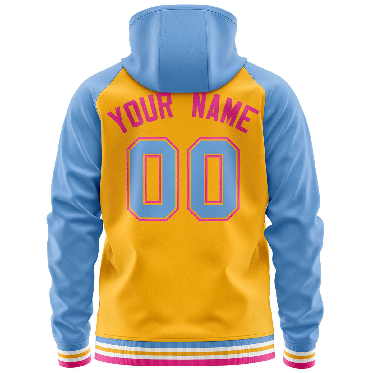 Custom Stitched Yellow Powder Blue Raglan Sleeves Sports Full-Zip Sweatshirt Hoodie| KXKSHOP