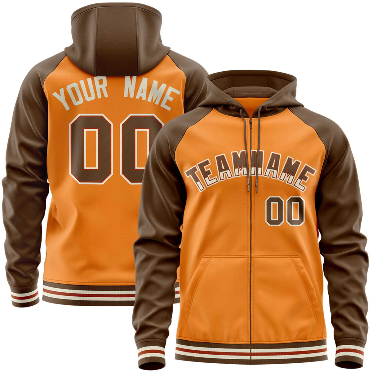 Custom Stitched Light Orange Light Brown Raglan Sleeves Sports Full-Zip Sweatshirt Hoodie| KXKSHOP
