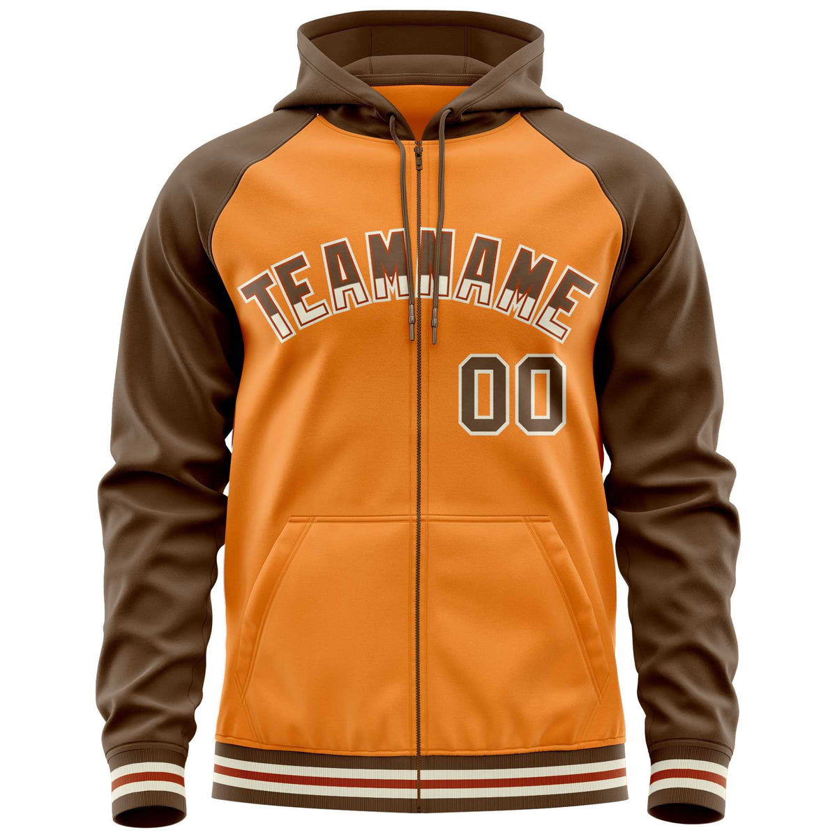 Custom Stitched Light Orange Light Brown Raglan Sleeves Sports Full-Zip Sweatshirt Hoodie| KXKSHOP