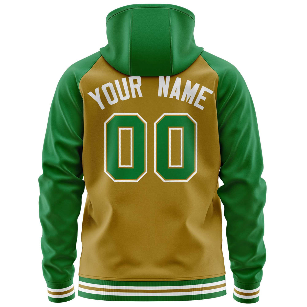 Custom Stitched Old Gold Kelly Green Raglan Sleeves Sports Full-Zip Sweatshirt Hoodie| KXKSHOP
