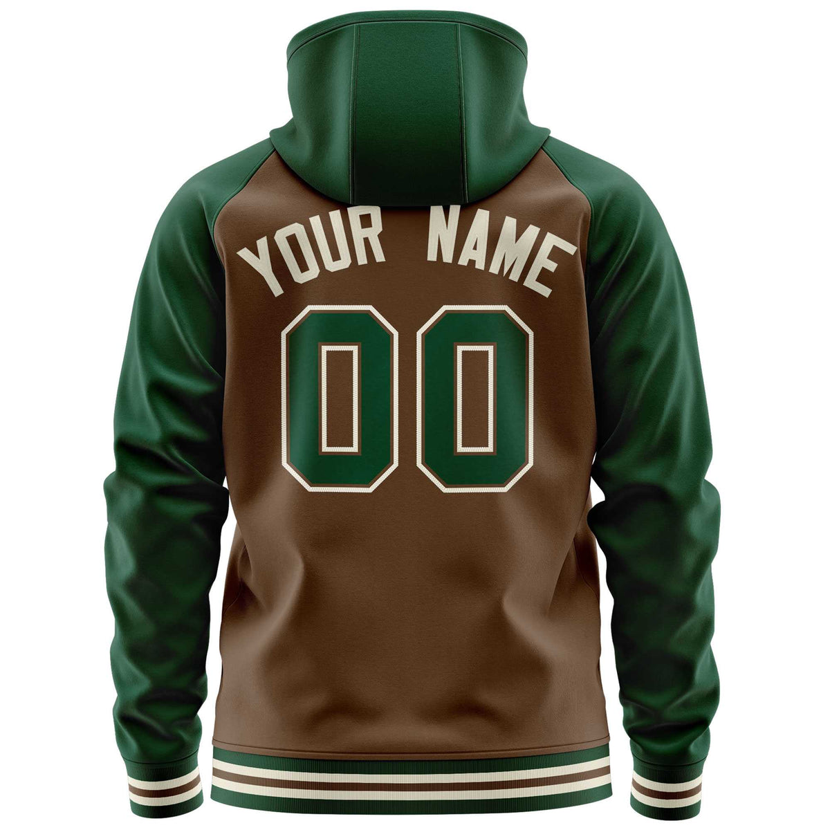 Custom Stitched Light Brown Green Raglan Sleeves Sports Full-Zip Sweatshirt Hoodie| KXKSHOP