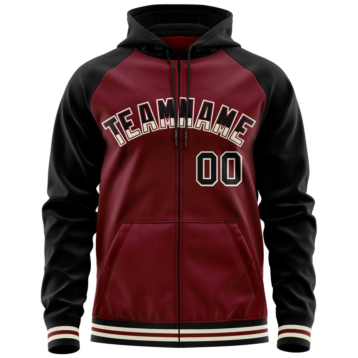Custom Stitched Crimson Black Raglan Sleeves Sports Full-Zip Sweatshirt Hoodie| KXKSHOP