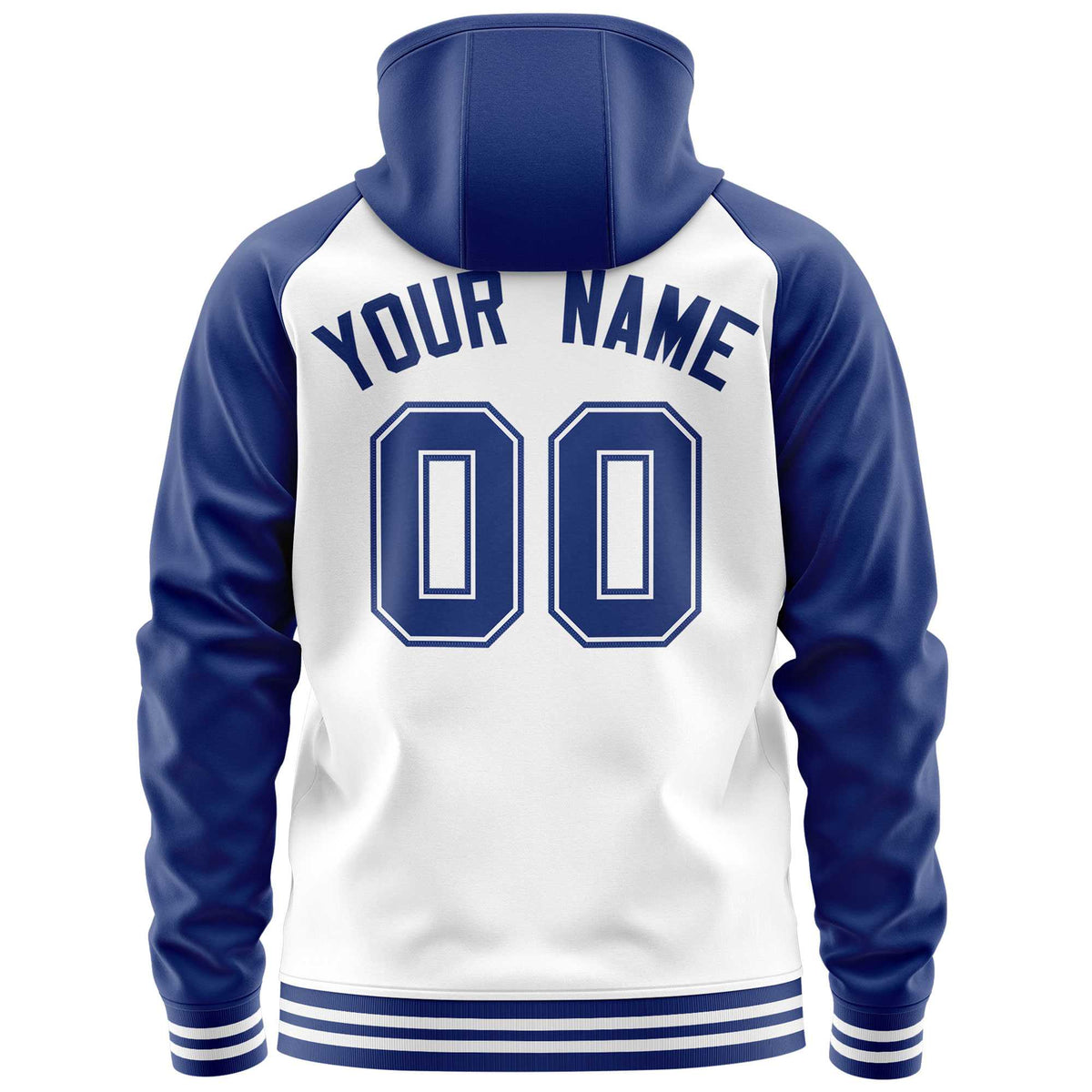 Custom Stitched White Royal Raglan Sleeves Sports Full-Zip Sweatshirt Hoodie| KXKSHOP