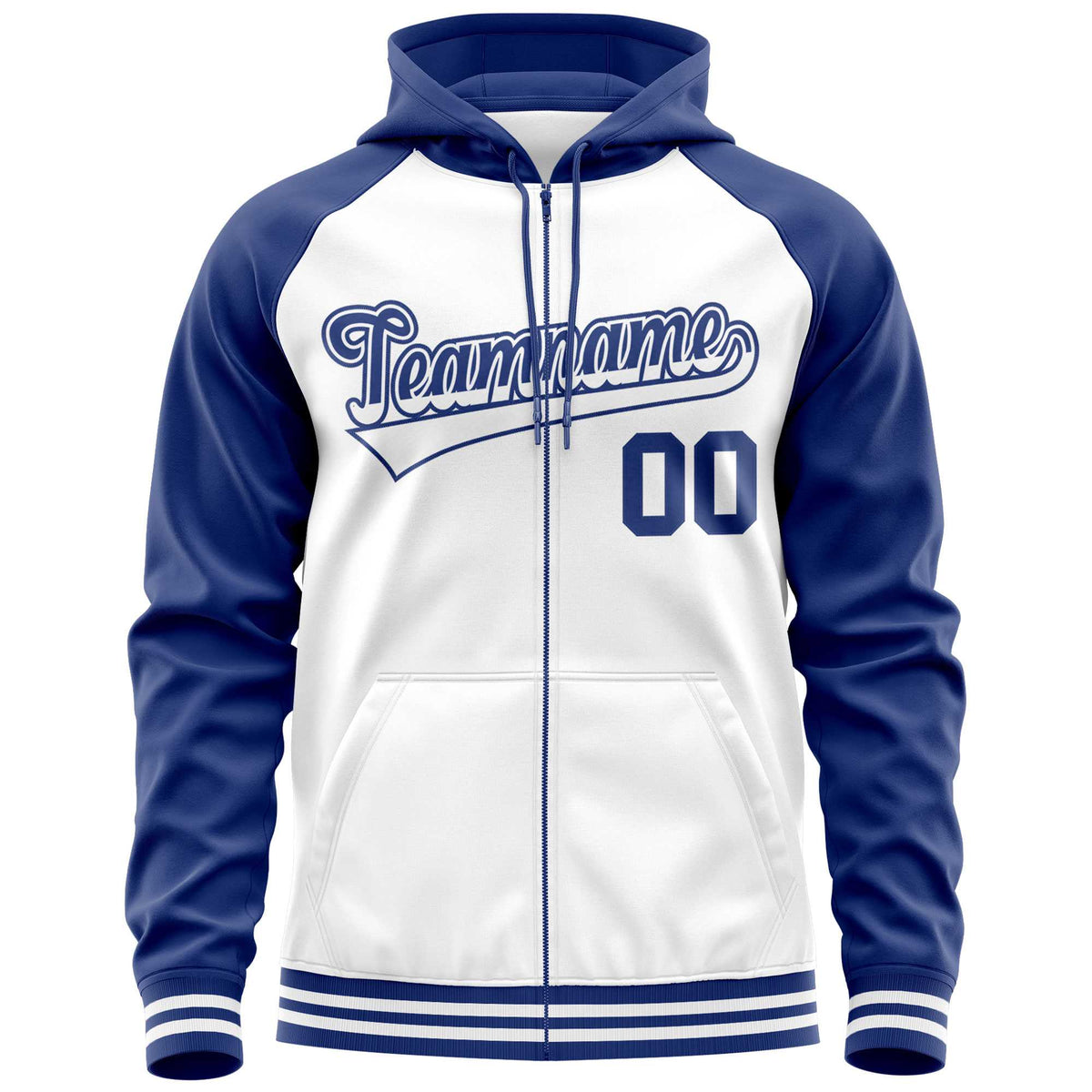 Custom Stitched White Royal Raglan Sleeves Sports Full-Zip Sweatshirt Hoodie| KXKSHOP