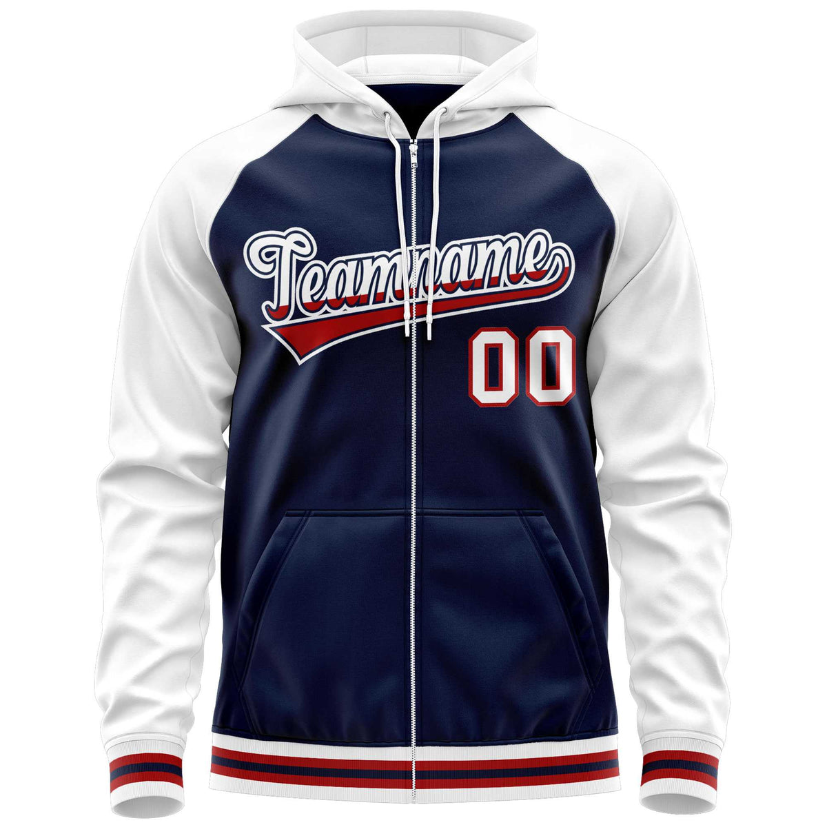 Custom Stitched Navy White Raglan Sleeves Sports Full-Zip Sweatshirt Hoodie| KXKSHOP