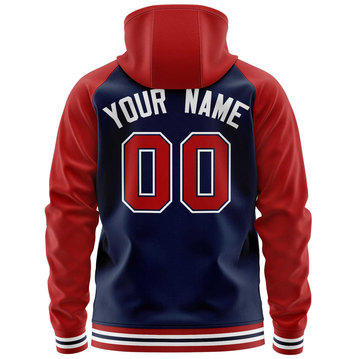 Custom Stitched Navy Red Raglan Sleeves Sports Full-Zip Sweatshirt Hoodie| KXKSHOP