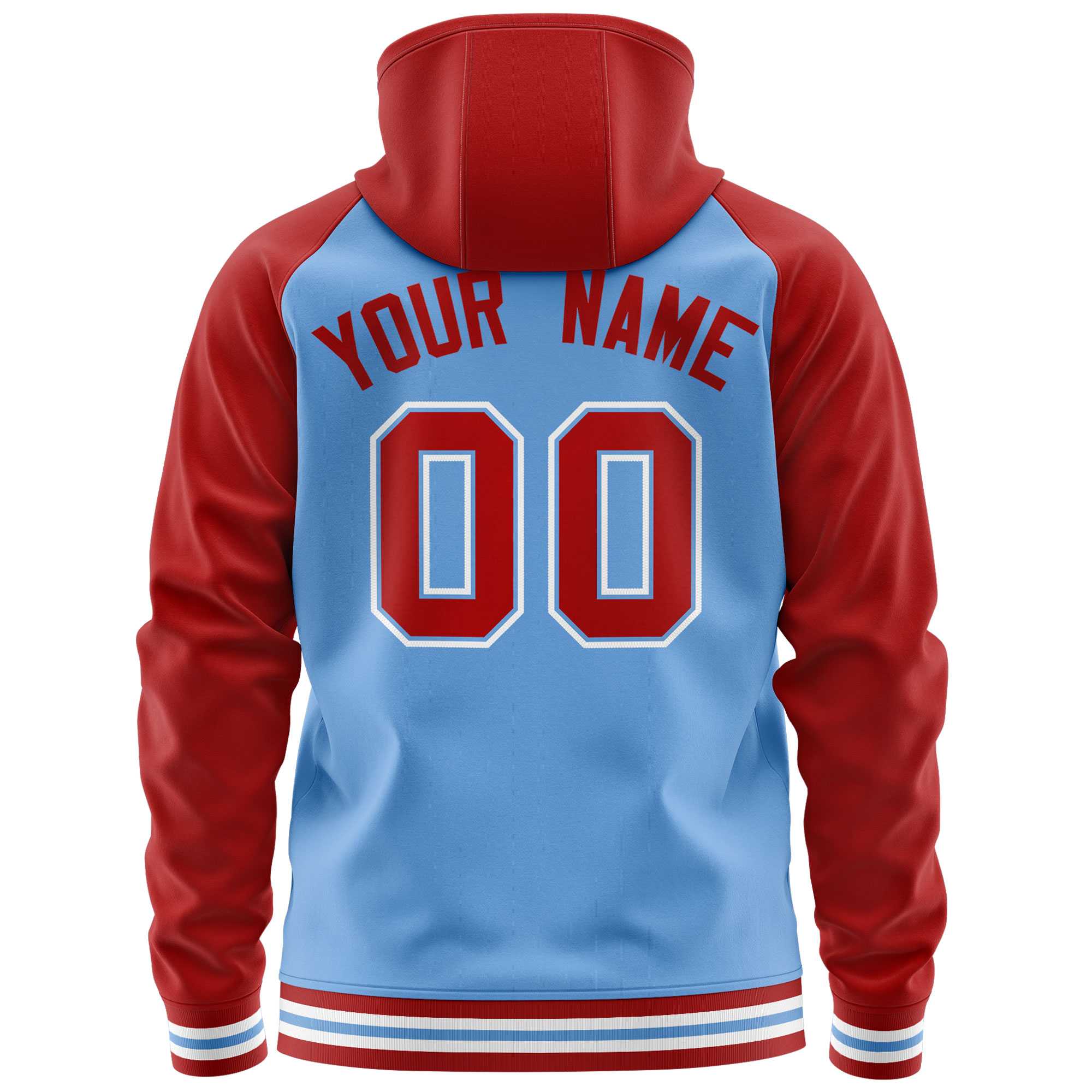 Custom Stitched Powder Blue Red Raglan Sleeves Sports Full-Zip Sweatshirt Hoodie| KXKSHOP