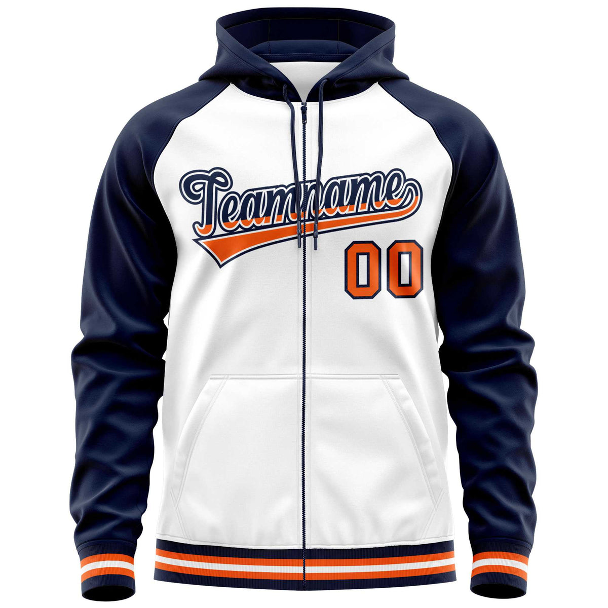 Custom Stitched White Navy Raglan Sleeves Sports Full-Zip Sweatshirt Hoodie| KXKSHOP