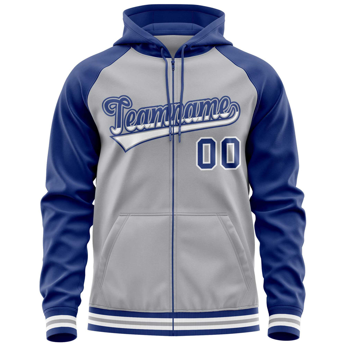 Custom Stitched Gray Royal Raglan Sleeves Sports Full-Zip Sweatshirt Hoodie| KXKSHOP