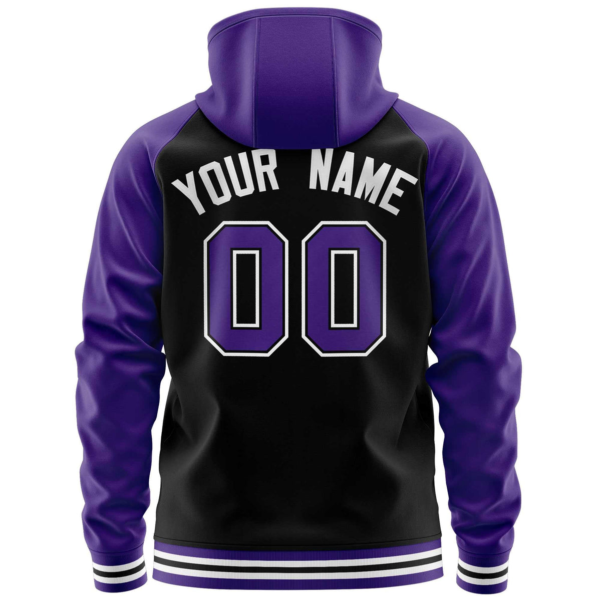 Custom Stitched Black Purple Raglan Sleeves Sports Full-Zip Sweatshirt Hoodie| KXKSHOP