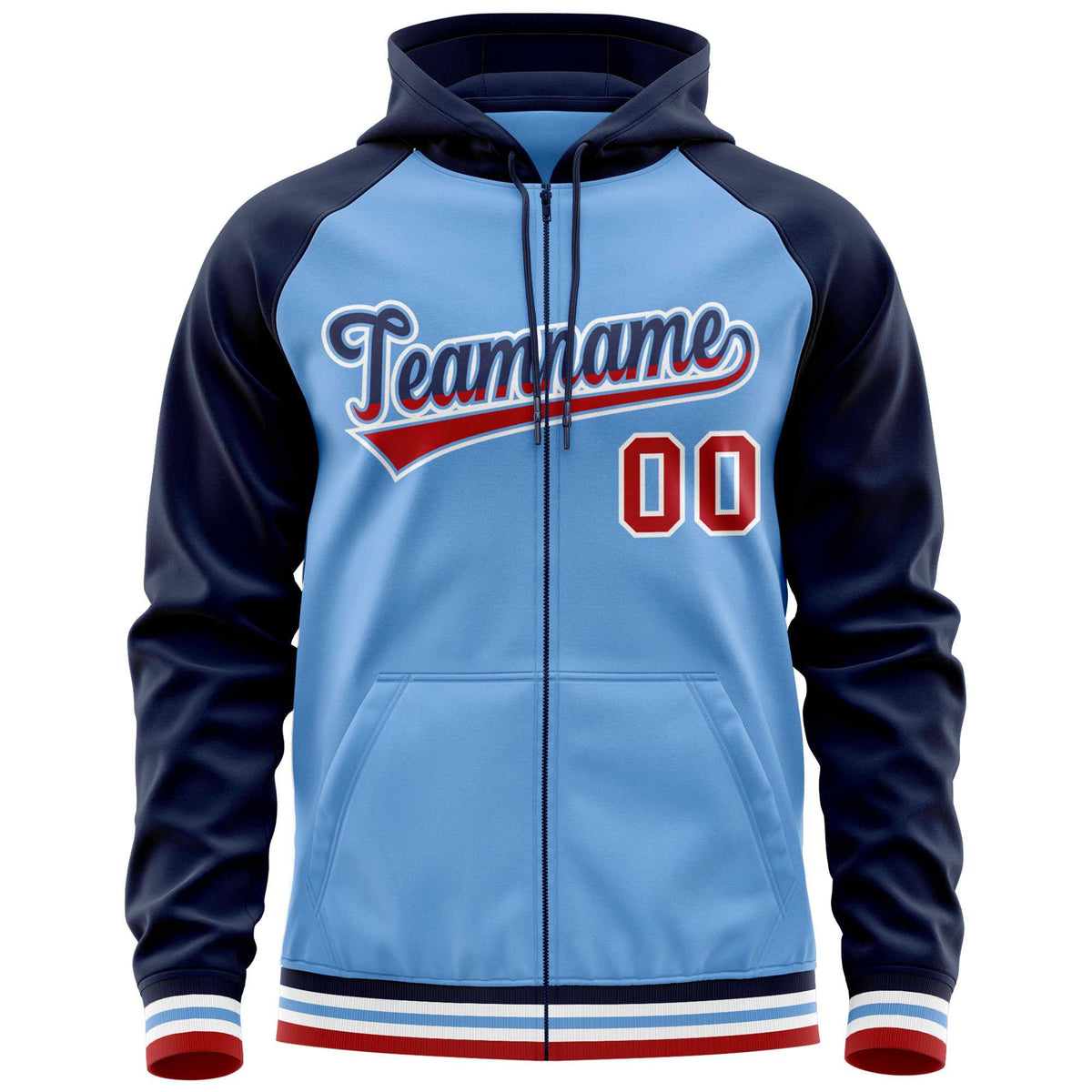 Custom Stitched Powder Blue Navy Raglan Sleeves Sports Full-Zip Sweatshirt Hoodie| KXKSHOP