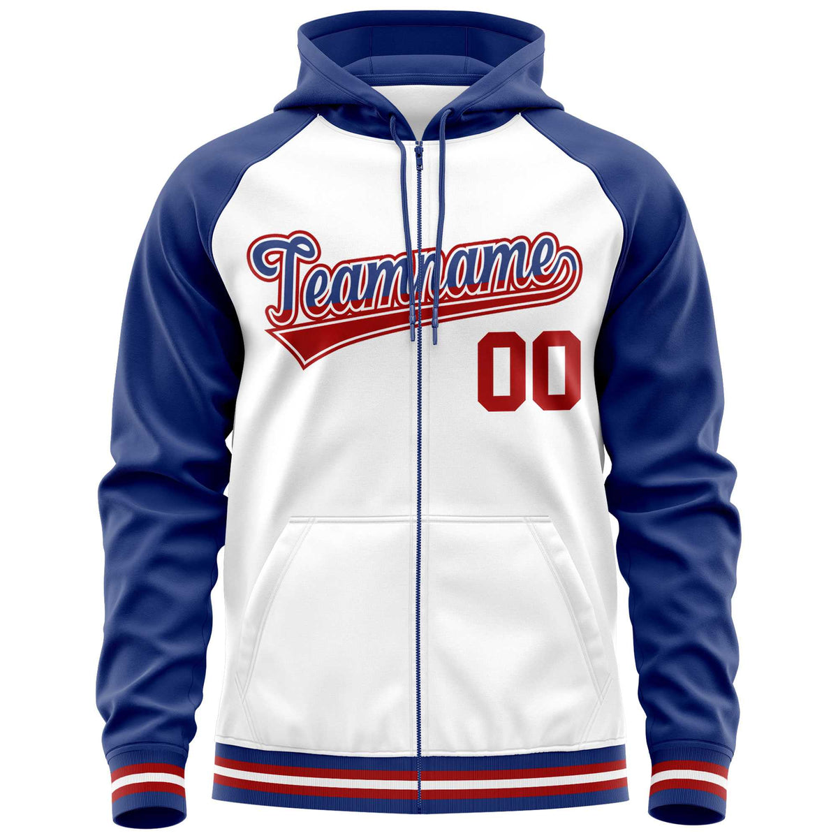 Custom Stitched White Royal Raglan Sleeves Sports Full-Zip Sweatshirt Hoodie| KXKSHOP