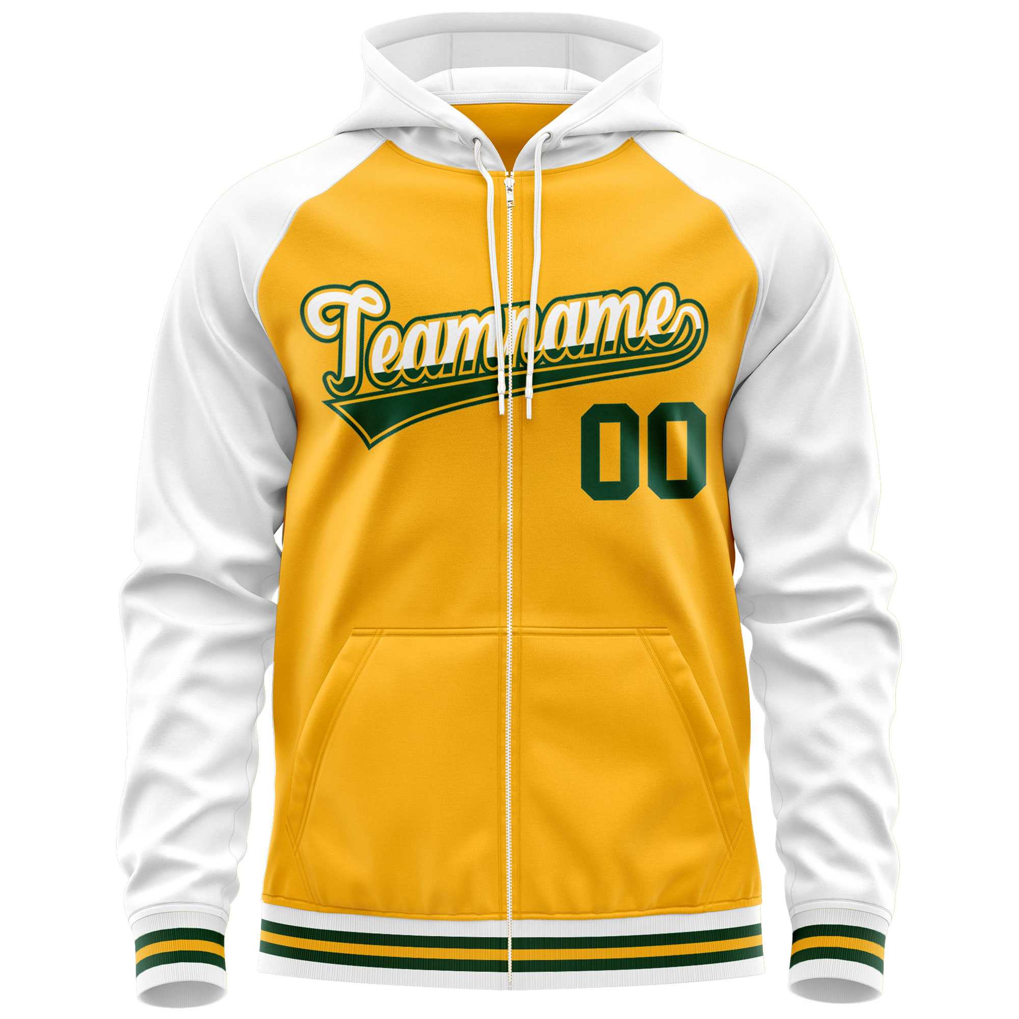 Custom Stitched Yellow White Raglan Sleeves Sports Full-Zip Sweatshirt Hoodie| KXKSHOP