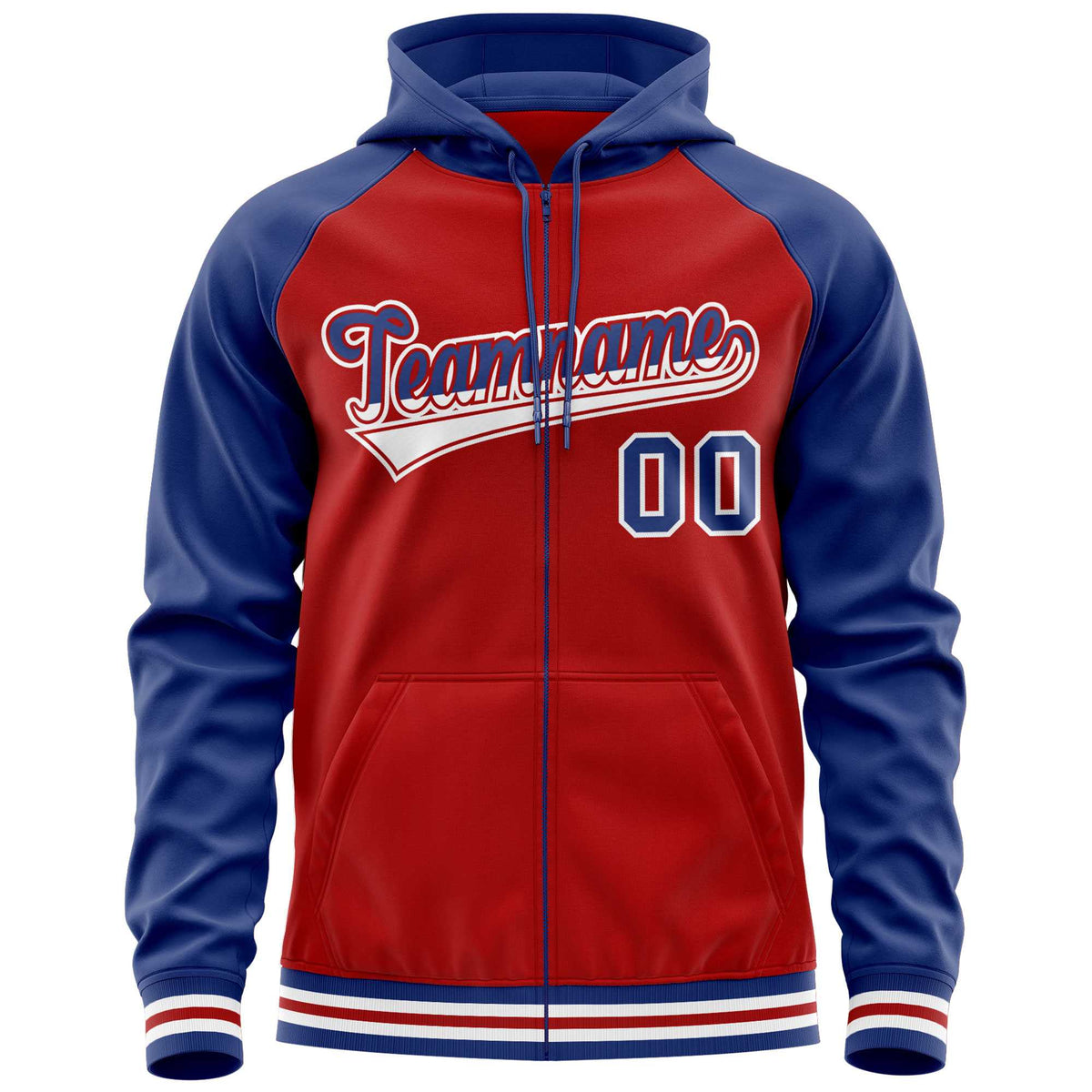 Custom Stitched Red Royal Raglan Sleeves Sports Full-Zip Sweatshirt Hoodie| KXKSHOP