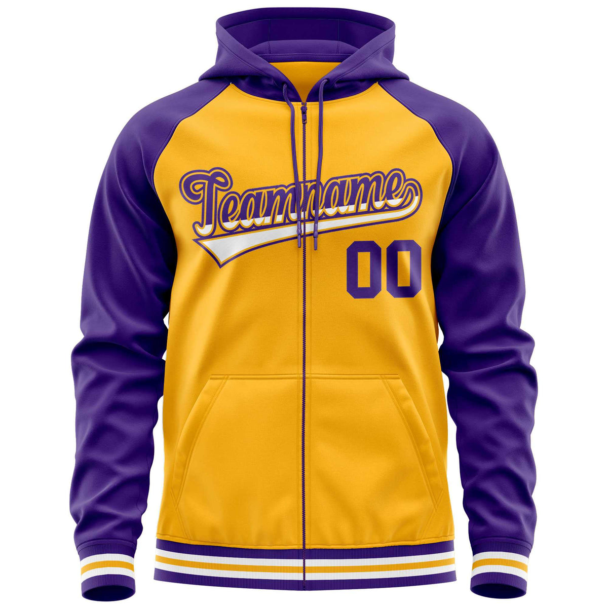 Custom Stitched Yellow Purple Raglan Sleeves Sports Full-Zip Sweatshirt Hoodie| KXKSHOP