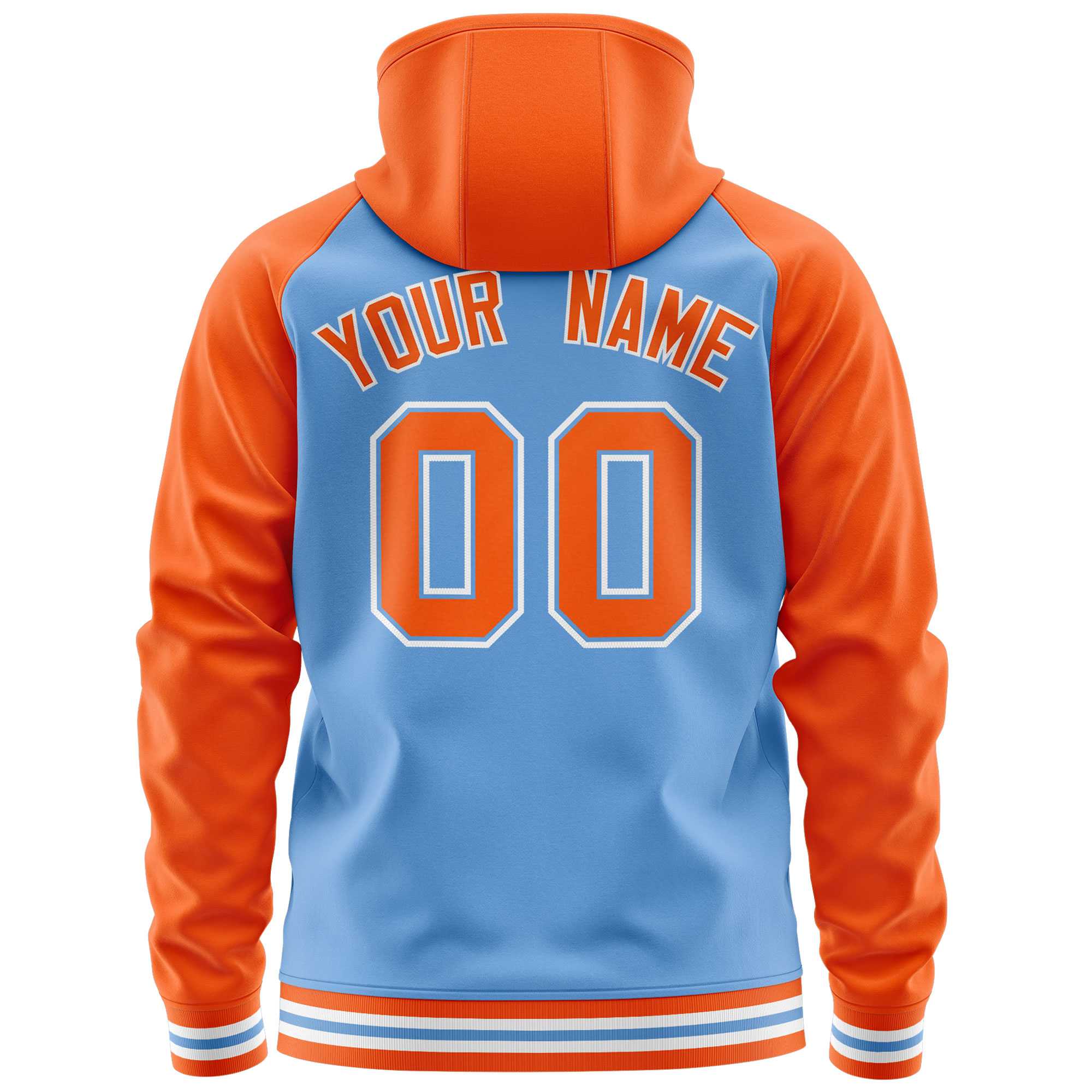 Custom Stitched Powder Blue Orange Raglan Sleeves Sports Full-Zip Sweatshirt Hoodie| KXKSHOP