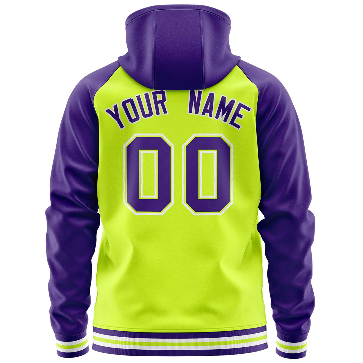 Custom Stitched Neon Green Purple Raglan Sleeves Sports Full-Zip Sweatshirt Hoodie| KXKSHOP