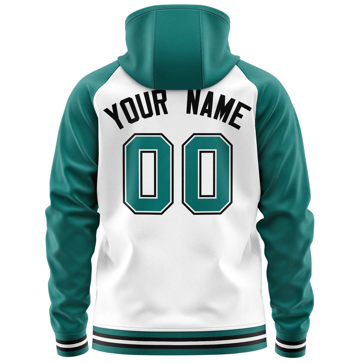 Custom Stitched White Aqua Raglan Sleeves Sports Full-Zip Sweatshirt Hoodie| KXKSHOP