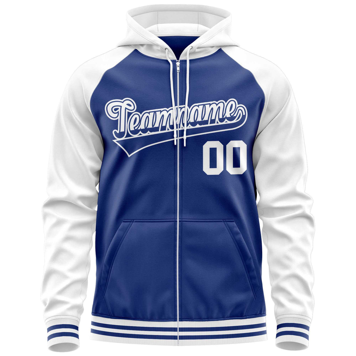 Custom Stitched Royal White Raglan Sleeves Sports Full-Zip Sweatshirt Hoodie| KXKSHOP