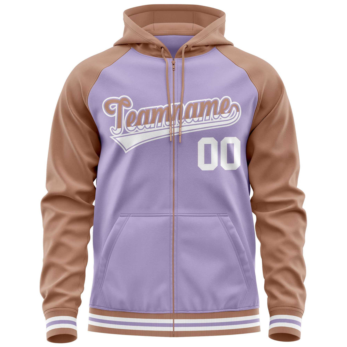 Custom Stitched Light Purple Brown Raglan Sleeves Sports Full-Zip Sweatshirt Hoodie| KXKSHOP