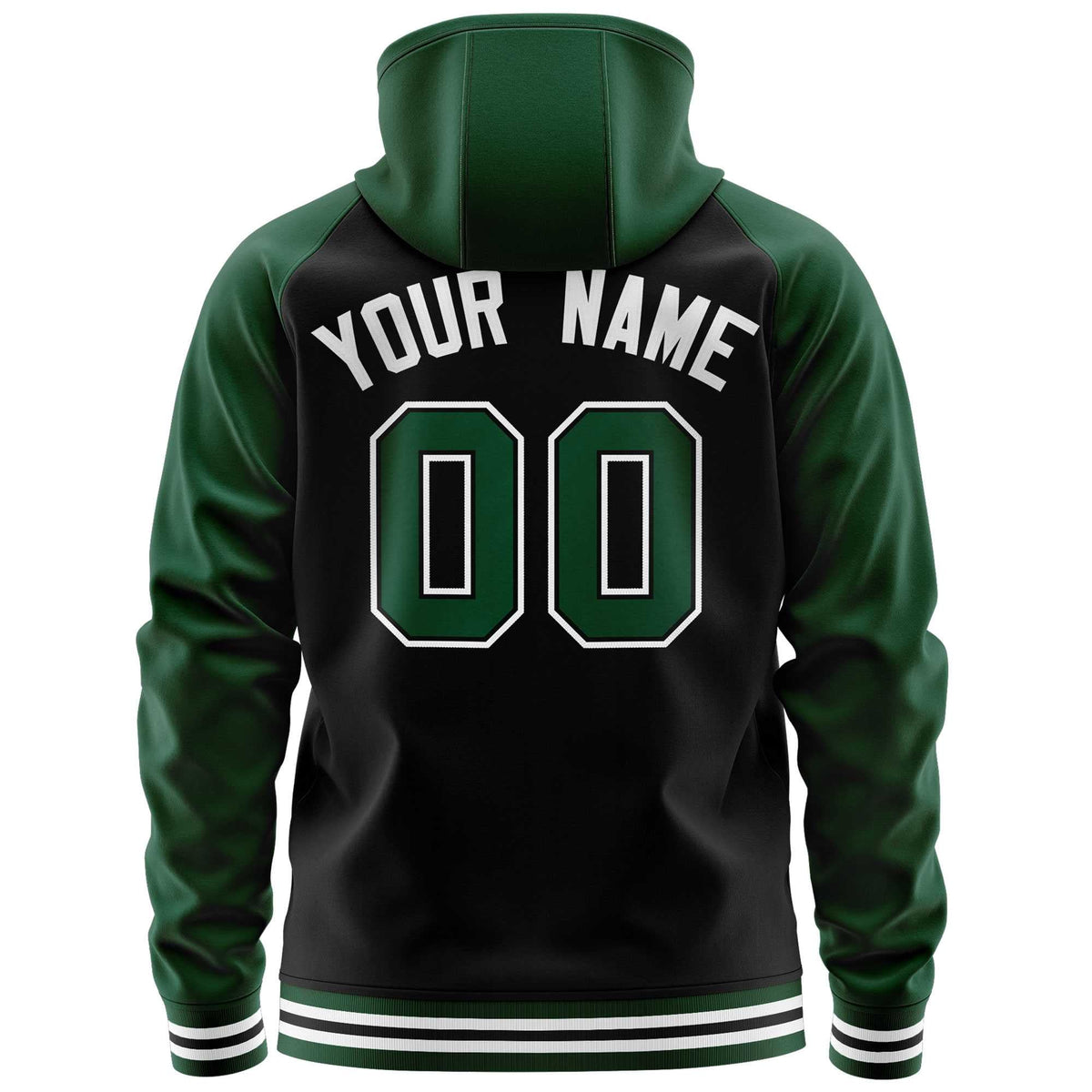 Custom Stitched Black Green Raglan Sleeves Sports Full-Zip Sweatshirt Hoodie| KXKSHOP