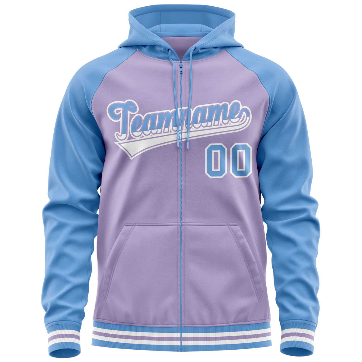 Custom Stitched Light Purple Powder Blue Raglan Sleeves Sports Full-Zip Sweatshirt Hoodie| KXKSHOP