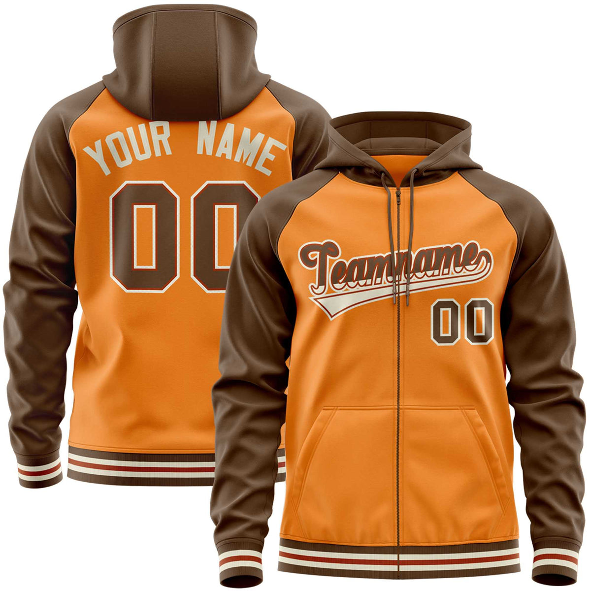 Custom Stitched Light Orange Light Brown Raglan Sleeves Sports Full-Zip Sweatshirt Hoodie| KXKSHOP