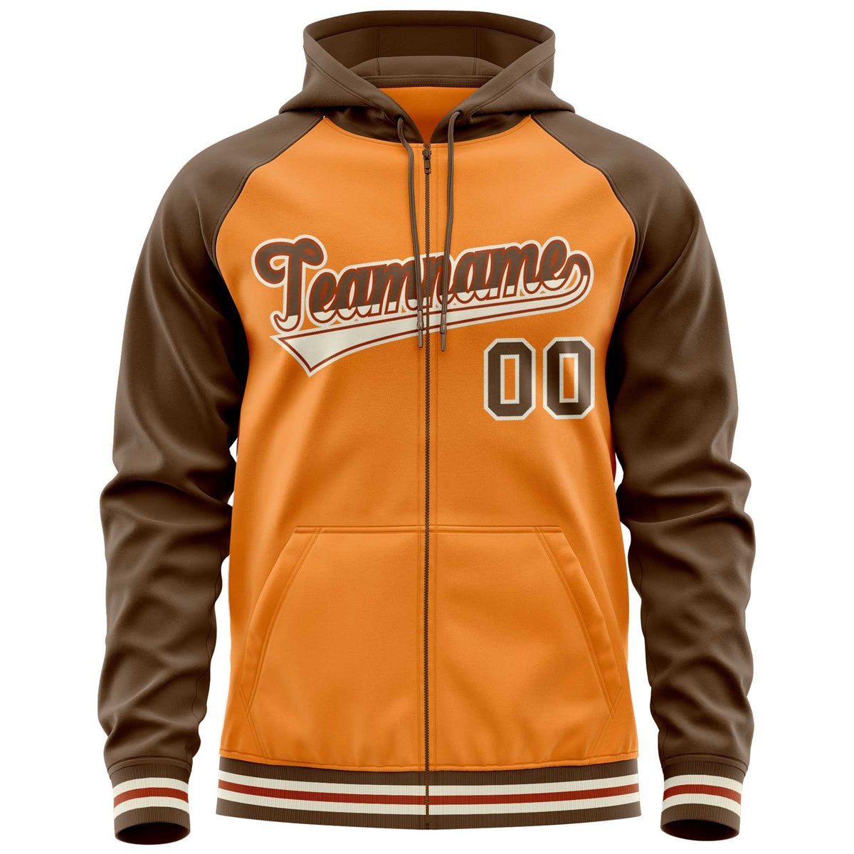 Custom Stitched Light Orange Light Brown Raglan Sleeves Sports Full-Zip Sweatshirt Hoodie| KXKSHOP