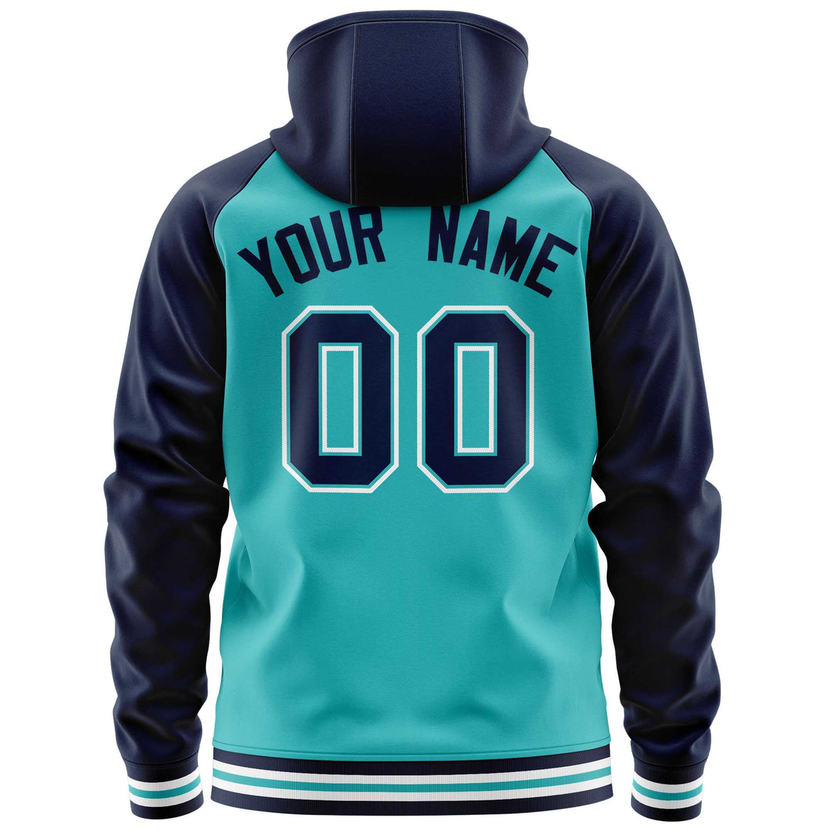 Custom Stitched Aqua Navy Raglan Sleeves Sports Full-Zip Sweatshirt Hoodie| KXKSHOP